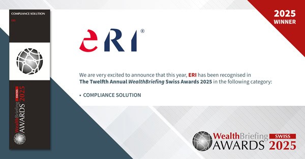 ERI awarded Best Compliance Solution at the WealthBriefing Swiss Awards 2025